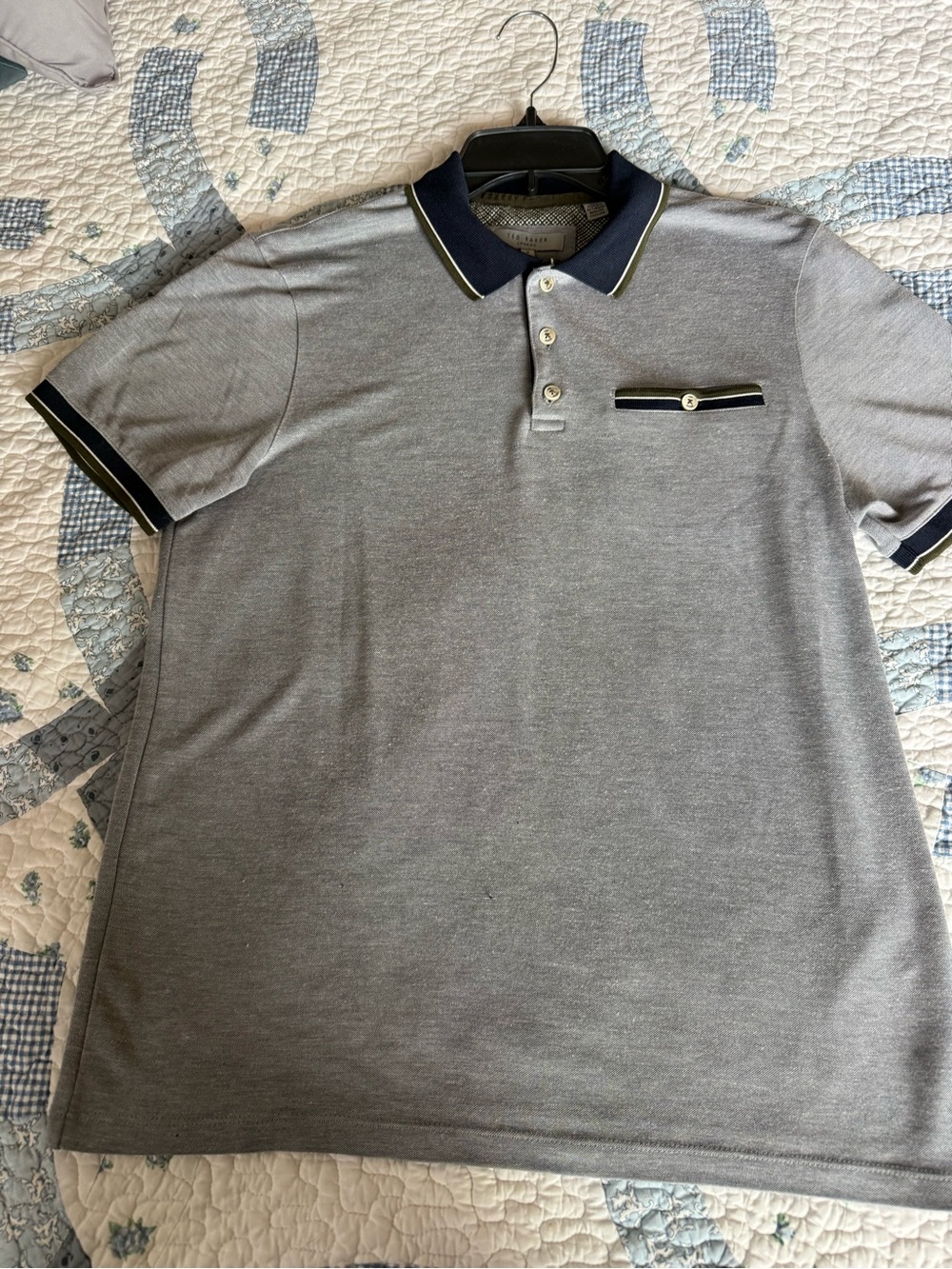 Ted Baker Grey Polo with Navy Contrast Collar